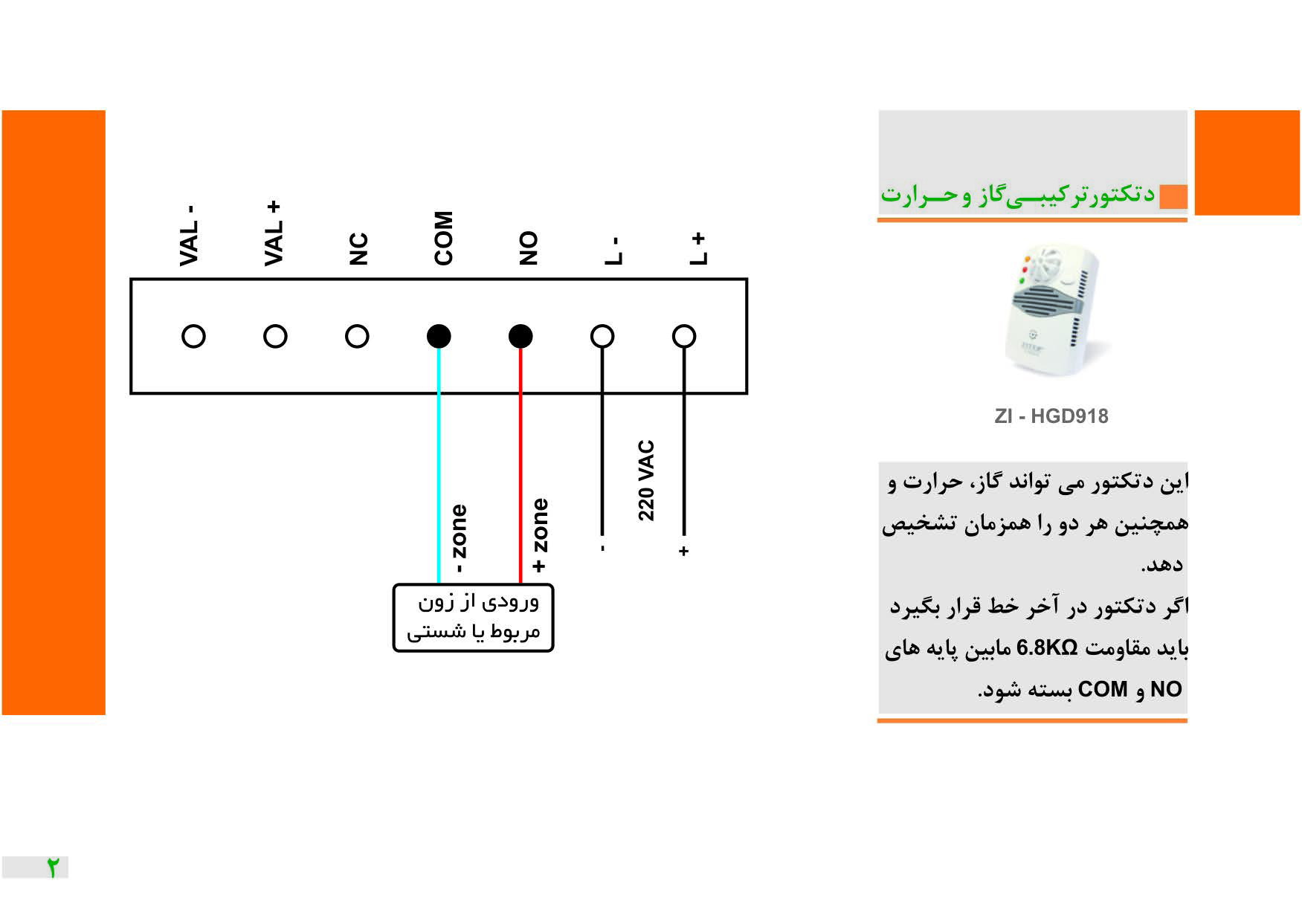 راهنمای نصب دتکتور ترکیبی گاز و حرارتی زیتکس